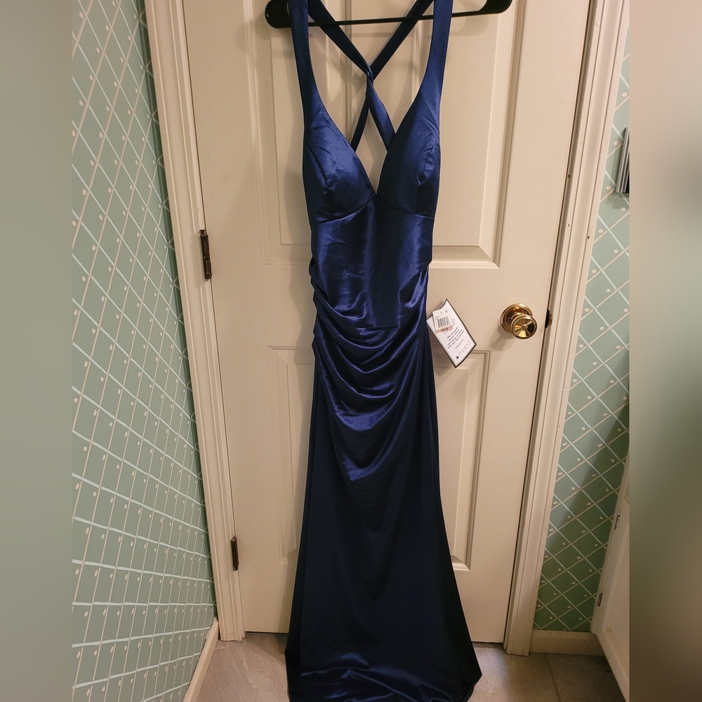 NWT Backless B. Darlin dress with slit and criss cross straps